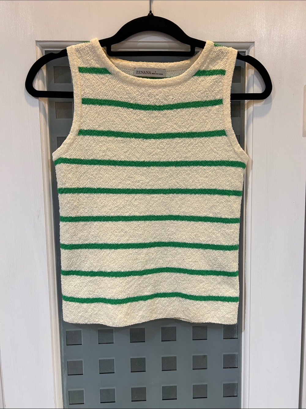 Zenana Outfitters Cream Tank with Green Stripes